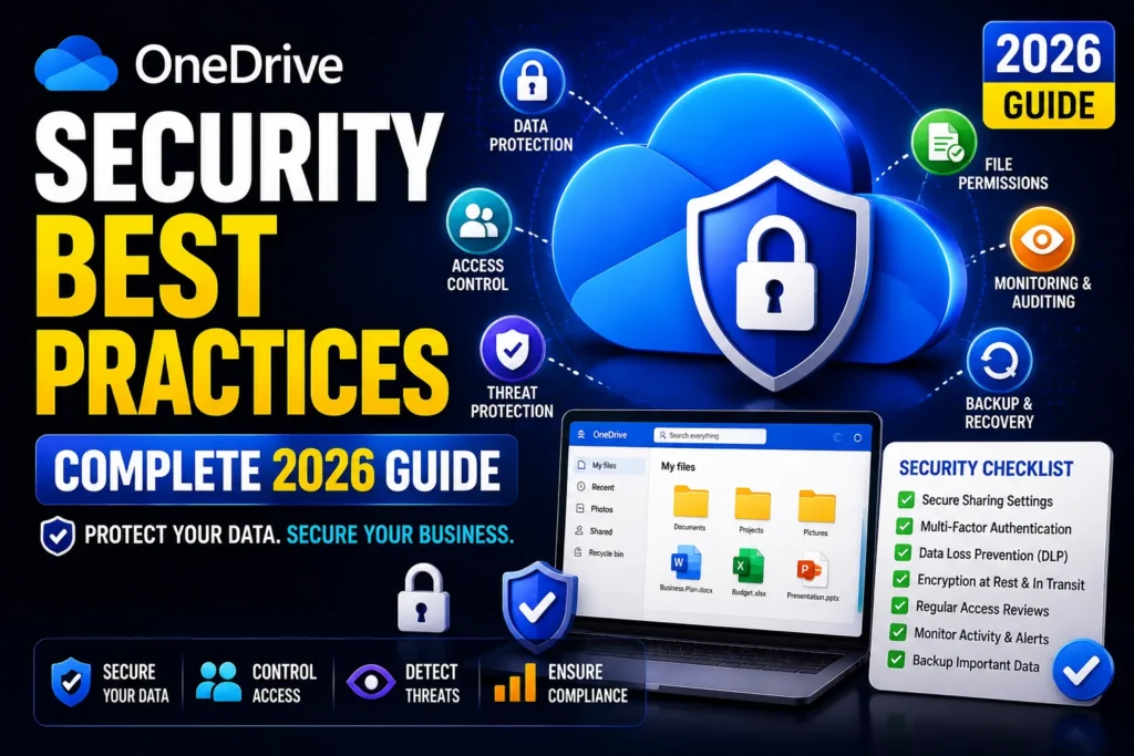 Learn the best OneDrive security practices for 2026, including data protection, access control, encryption, file permissions, threat prevention, backup strategies, and compliance tips to keep personal and business files secure.